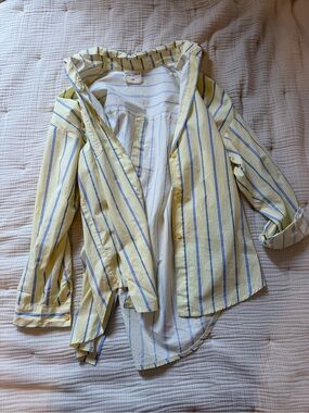 Women’s Oversized Yellow & Blue Striped Button-Down Shirt